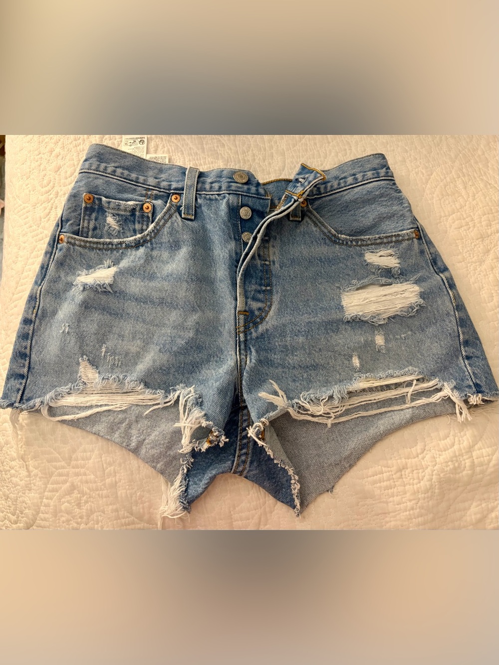 Levi’s 501 light blue Distressed High-Waist Denim Jean Shorts 27 (26) waist EUC